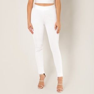 High Waisted Fitted White Bandage Slip On Pants